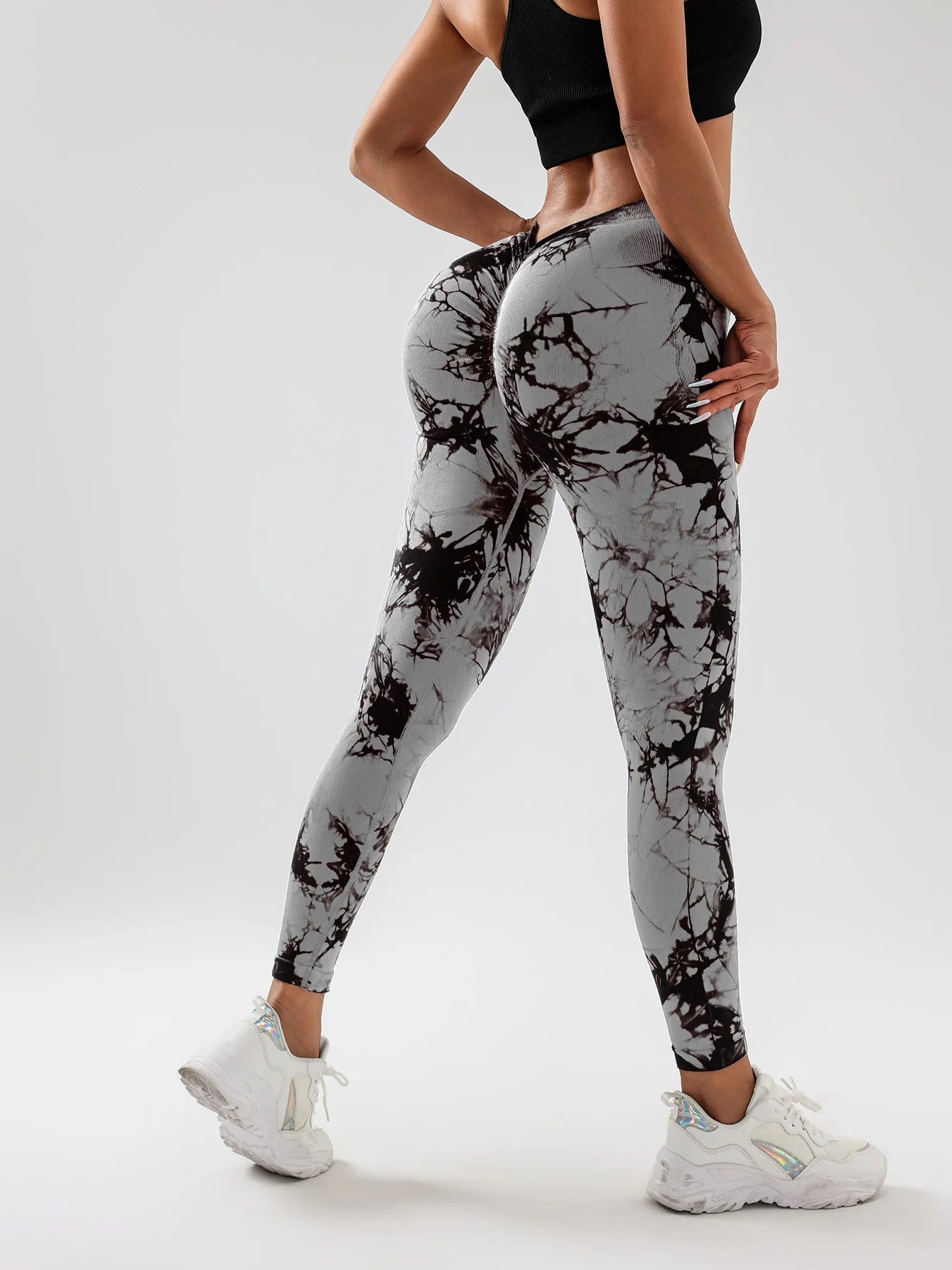 US Local Women‘s Spandex Tie Dye Scrunch Butt Lifting V Back Leggings