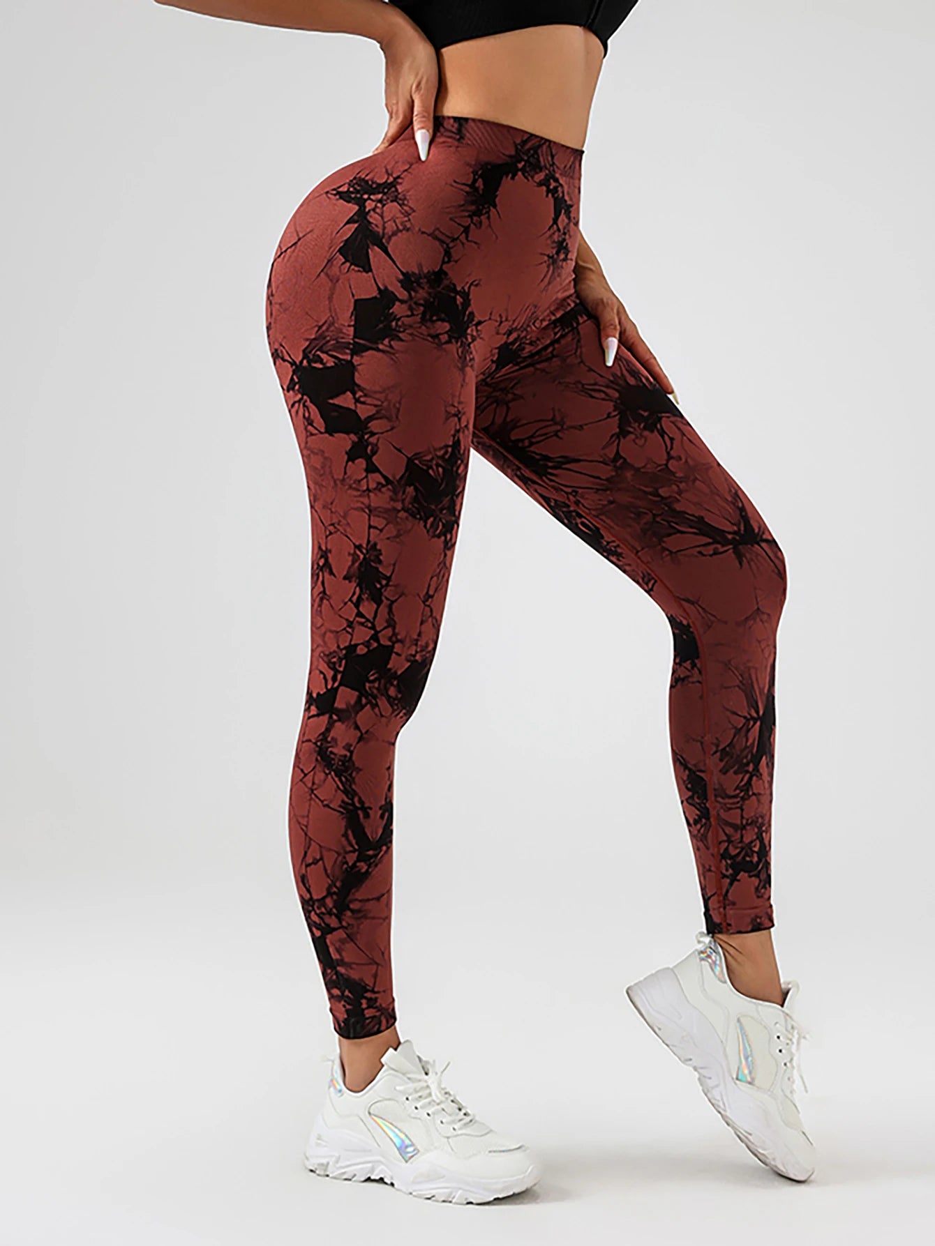 US Local Women‘s Spandex Tie Dye Scrunch Butt Lifting V Back Leggings