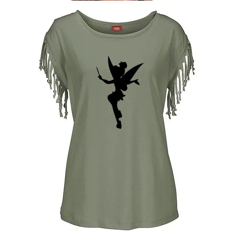 Cartoon Fairy Women Cotton Tassel T-shirt