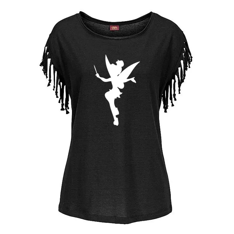 Cartoon Fairy Women Cotton Tassel T-shirt