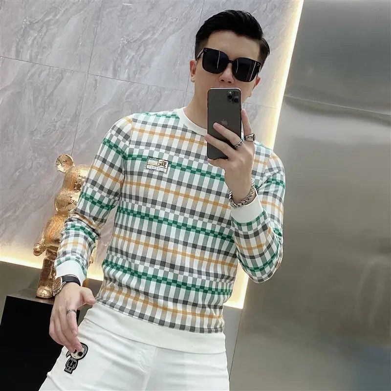 Men  Trendy Plaid Print Business Casual Slim Sweatshirts