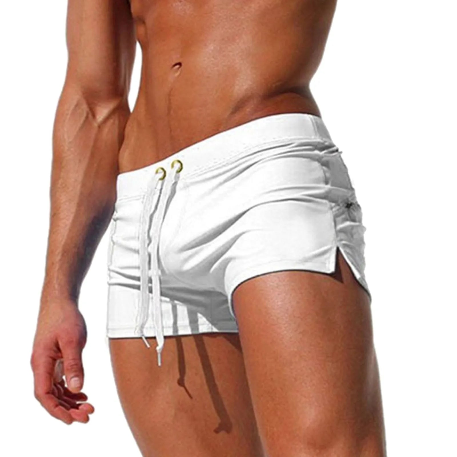 Summer Men's Beach Shorts White Zipper Pocket