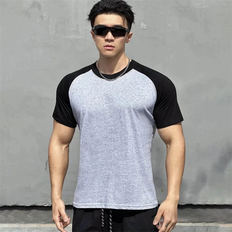 Fitness patchwork short sleeve T-shirt