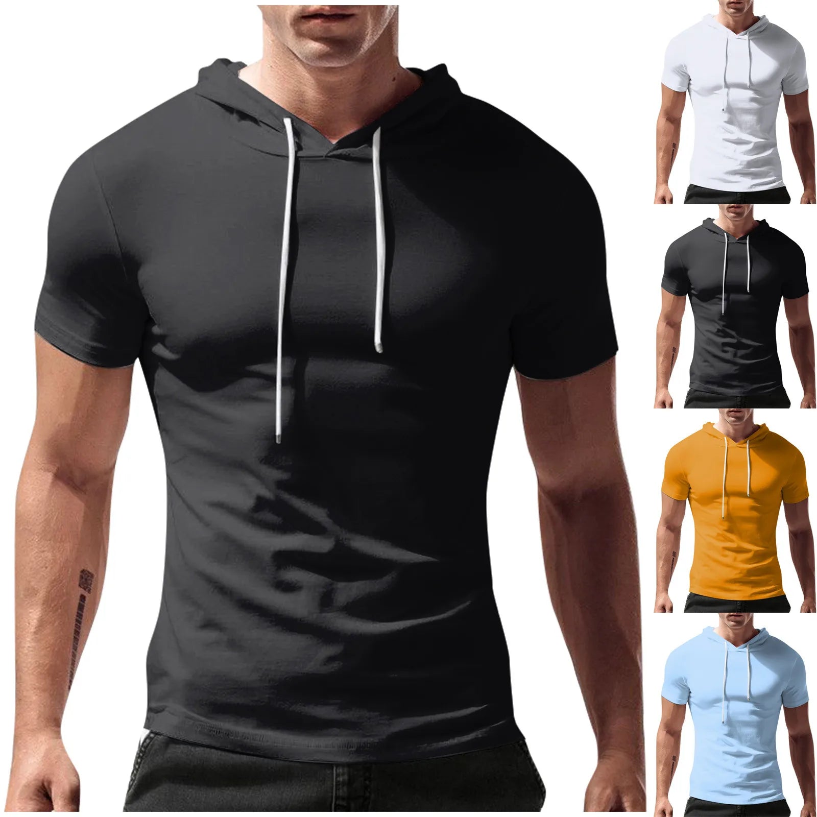 Short Sleeve T-shirt Men's Hooded Casual Loose