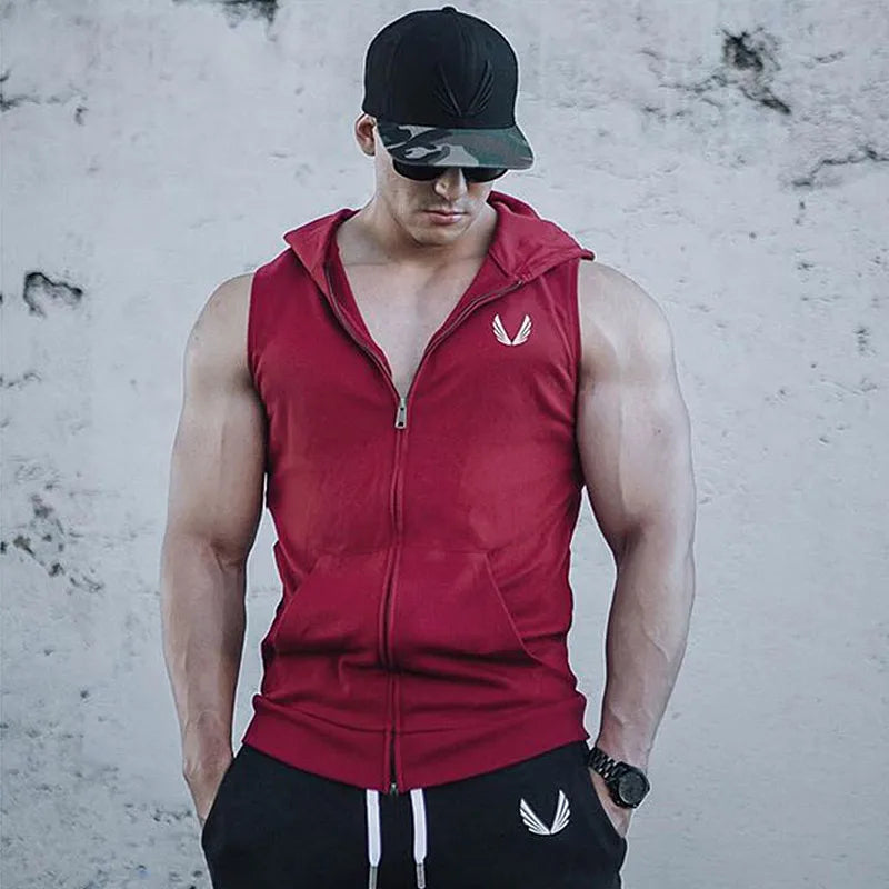 Men's Running Fitness Sleeveless Hooded Sweatshirt