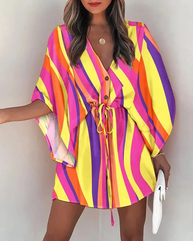 V-neck Flared Sleeve Cover Up