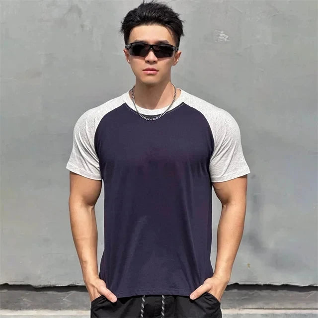 Fitness patchwork short sleeve T-shirt