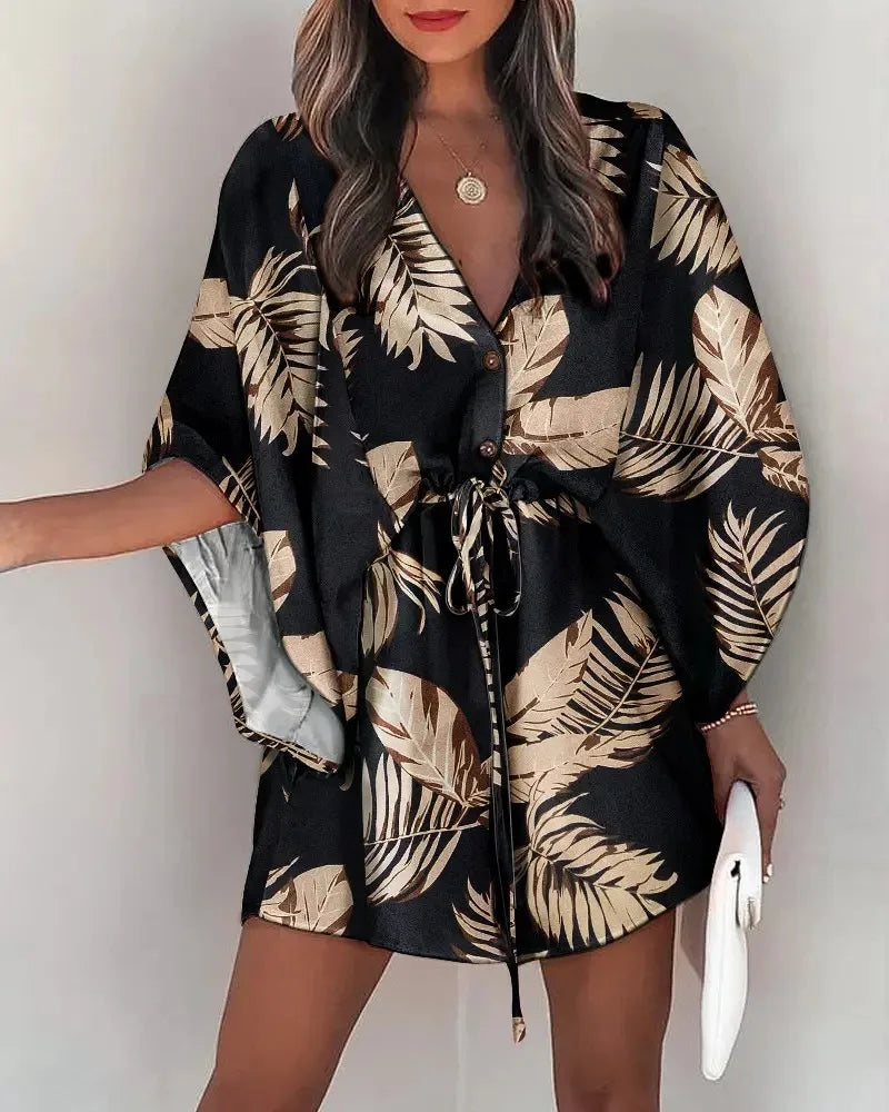 V-neck Flared Sleeve Cover Up