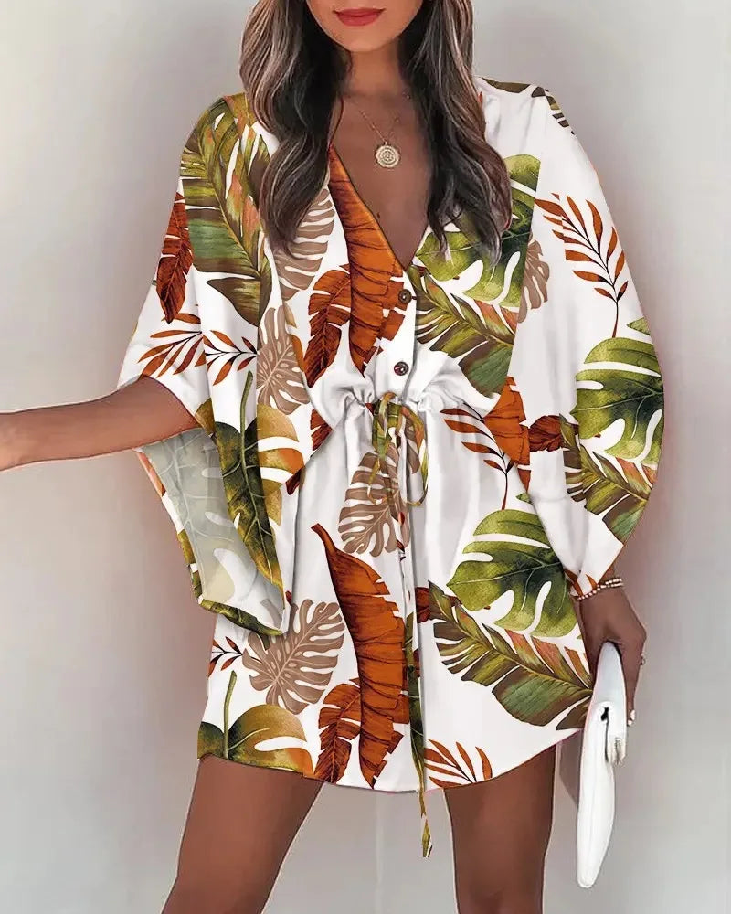 V-neck Flared Sleeve Cover Up