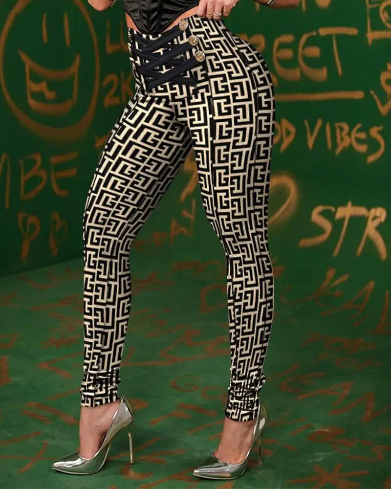 Geometric Print High Waist Pants