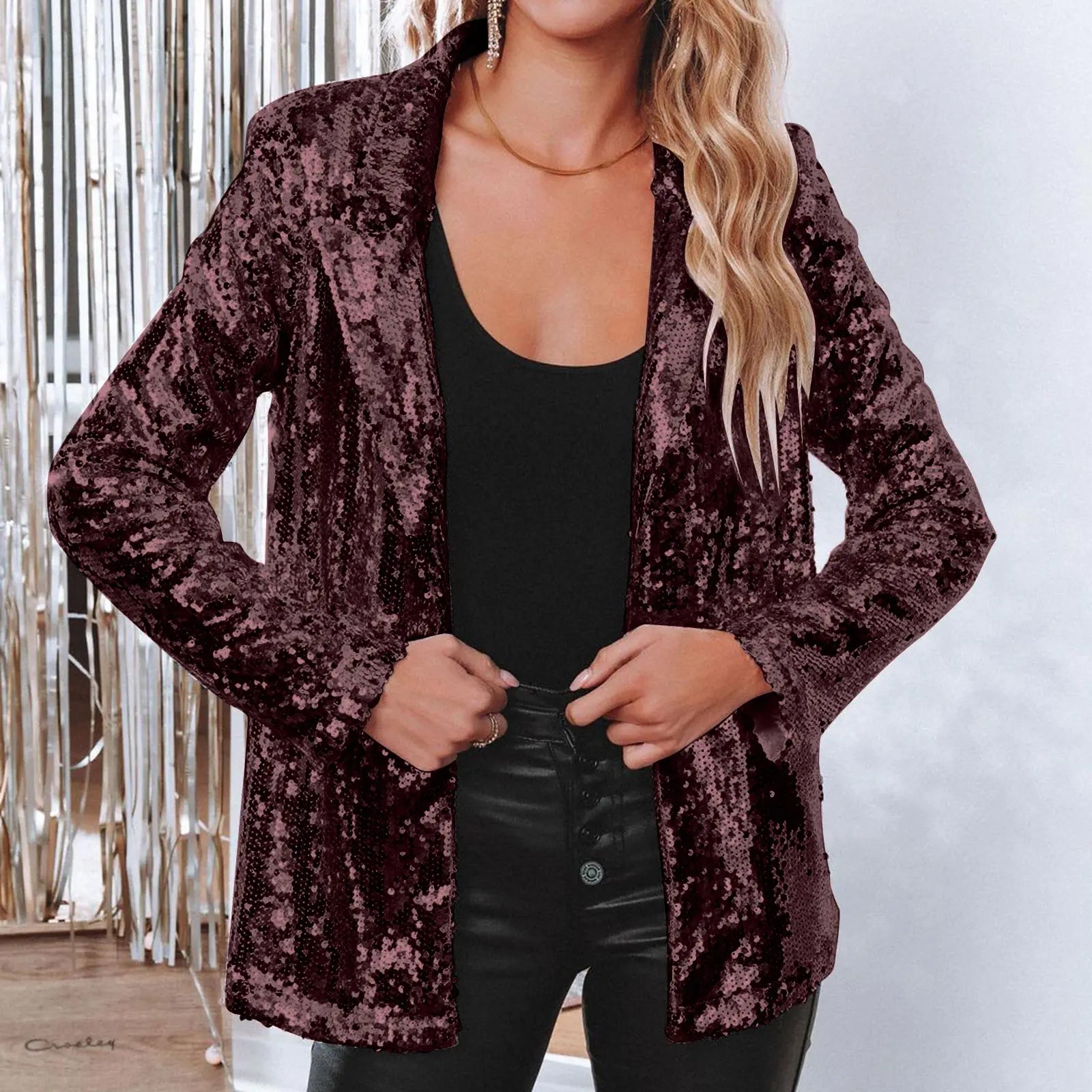 Pink Sequins Women's Suit Jacket