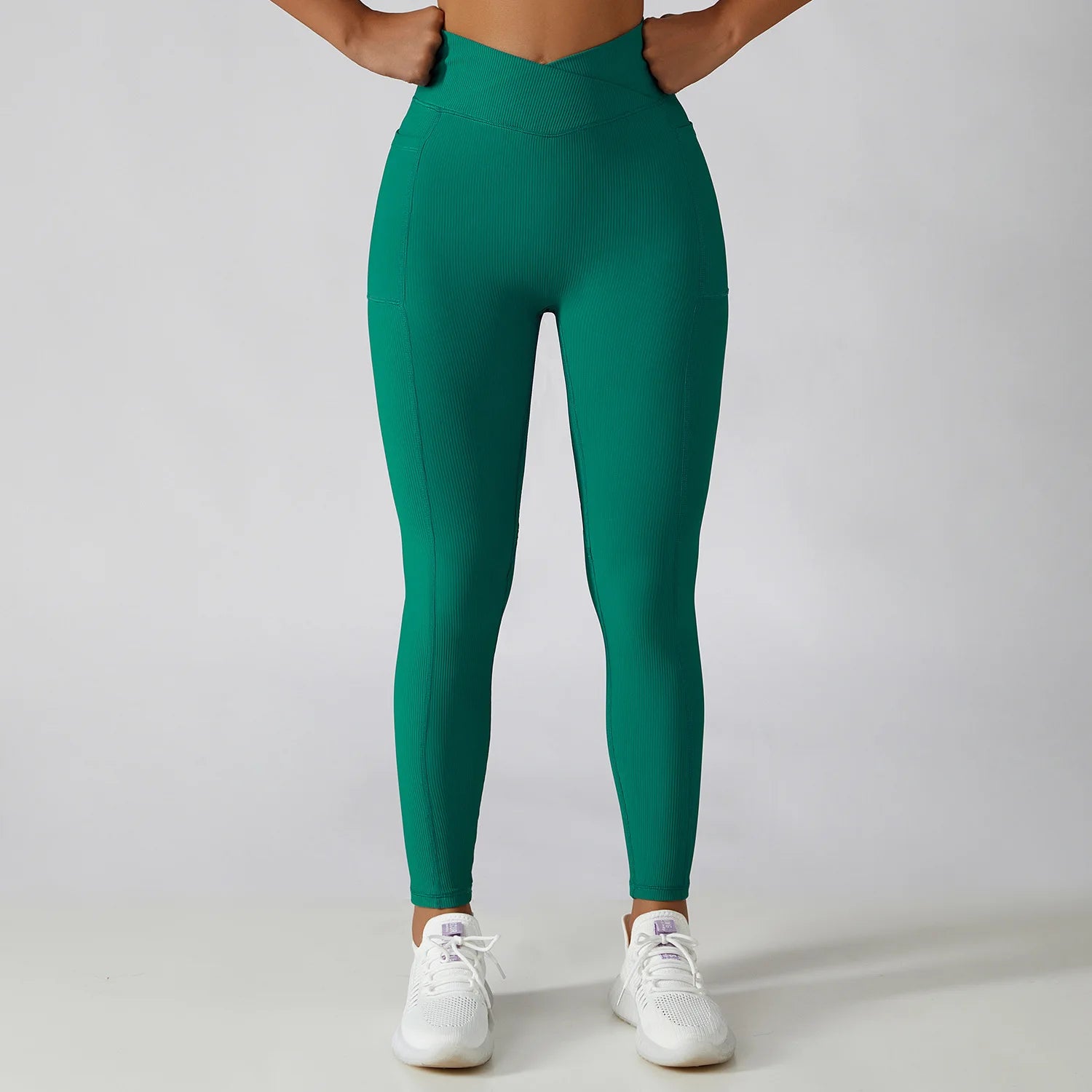 Solid Color Ribbed Yoga Pants