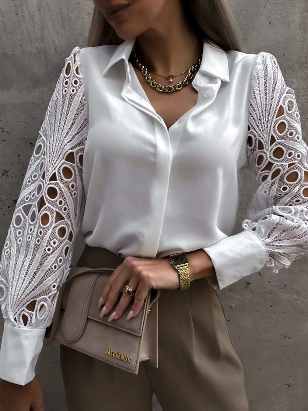 White Sexy Lace Hollow Out Women Blouse