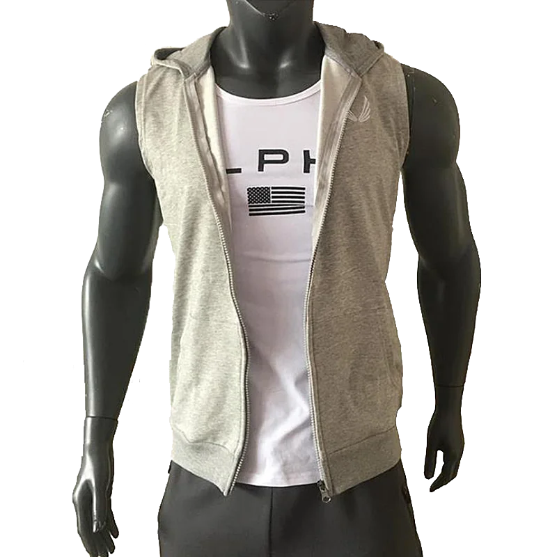 Men's Running Fitness Sleeveless Hooded Sweatshirt