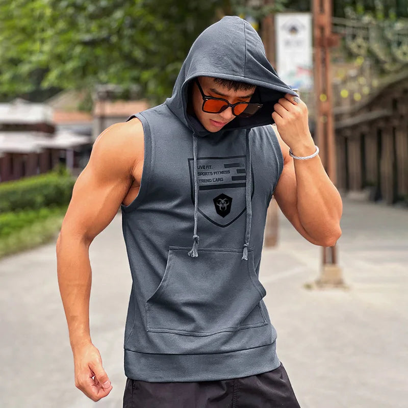 Hooded Print Cotton Gyms Clothing