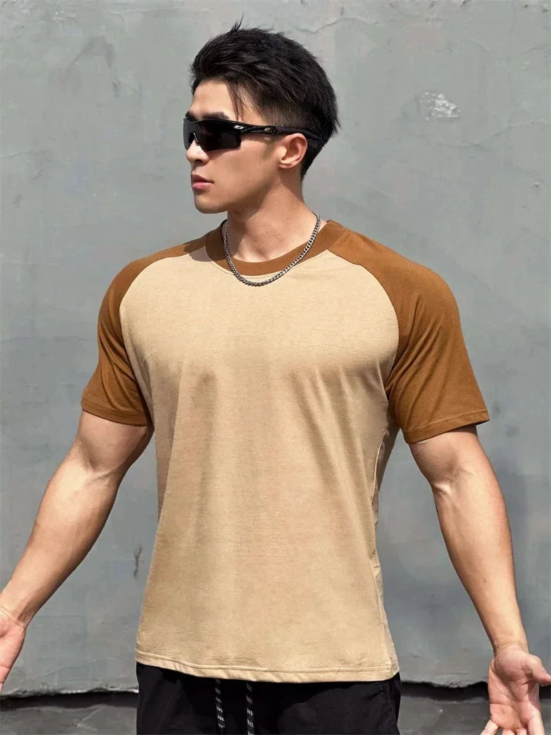 Fitness patchwork short sleeve T-shirt