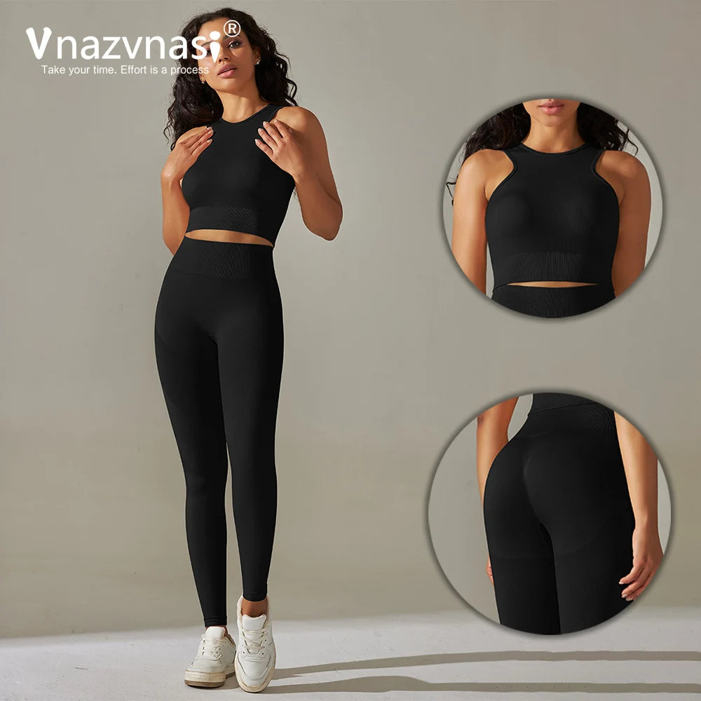 2PC Seamless Yoga Sleeveless Top High Waist Yoga Pants