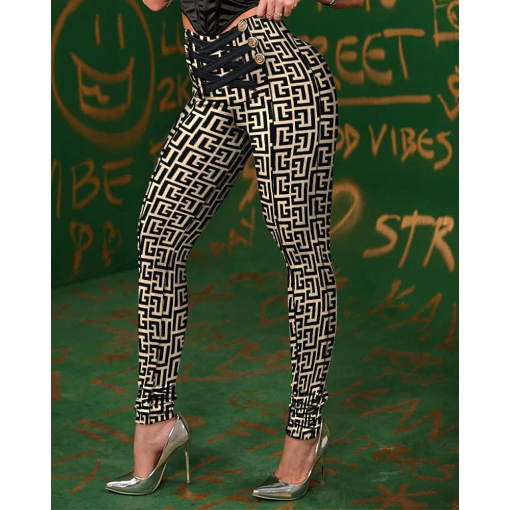 Geometric Print High Waist Pants