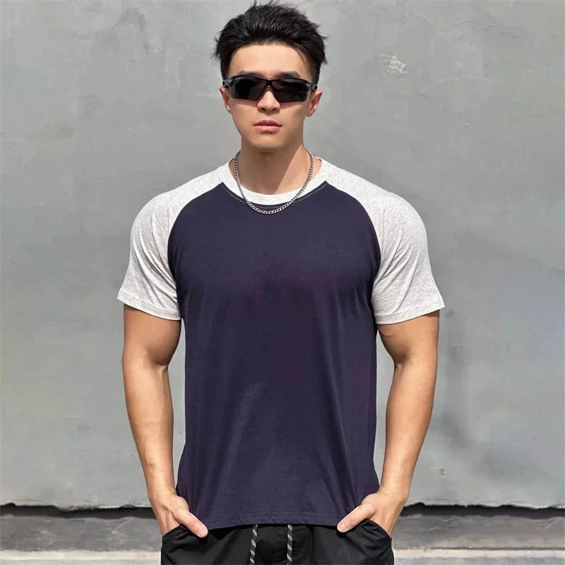 Fitness patchwork short sleeve T-shirt