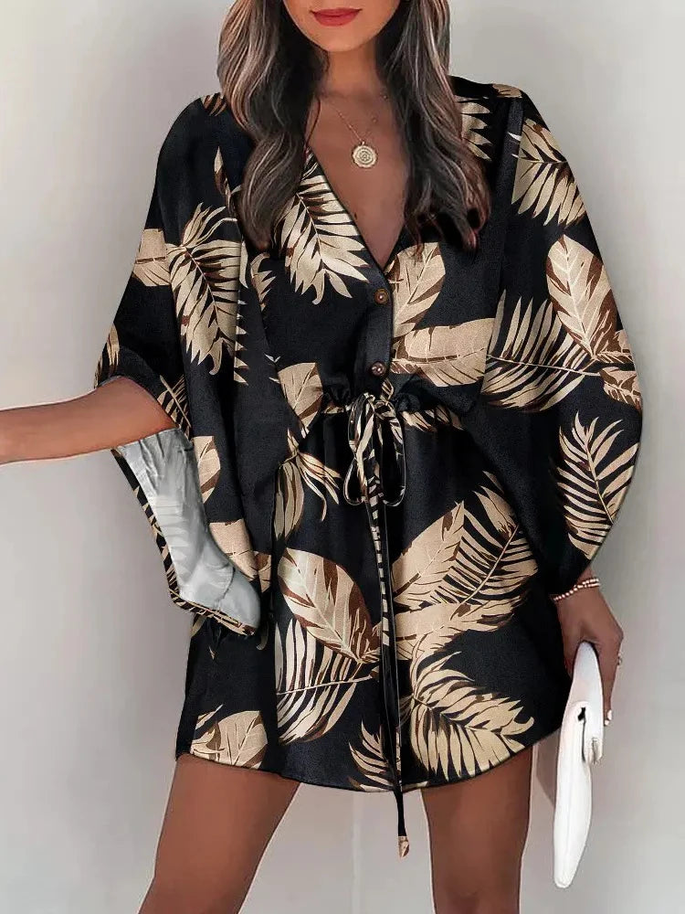 V-neck Flared Sleeve Cover Up