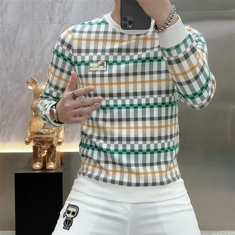 Men  Trendy Plaid Print Business Casual Slim Sweatshirts