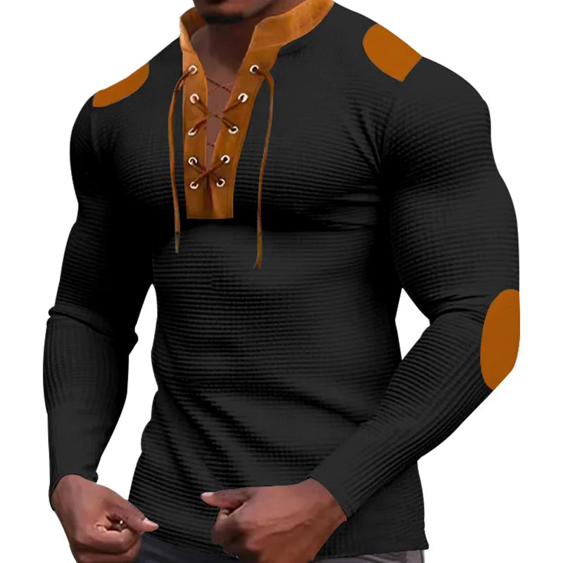 New men's waffle color matching strap V-neck top