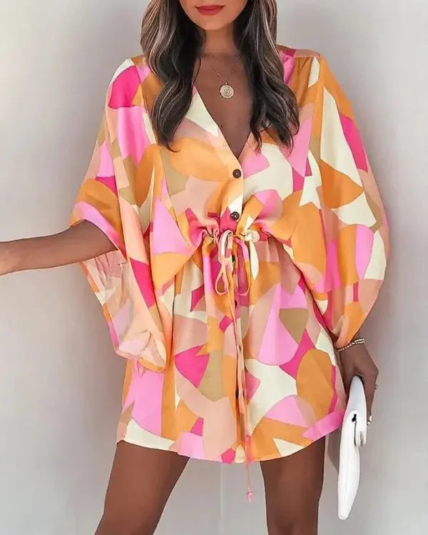 V-neck Flared Sleeve Cover Up