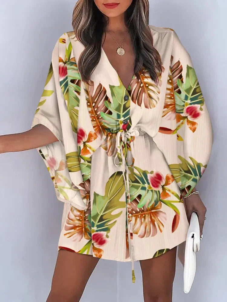 V-neck Flared Sleeve Cover Up