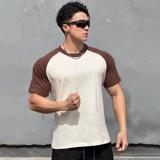 Fitness patchwork short sleeve T-shirt