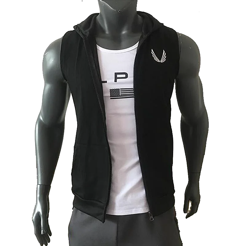 Men's Running Fitness Sleeveless Hooded Sweatshirt