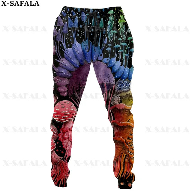 Colorful Mushroom 3D Print Men Pants Long Y2k