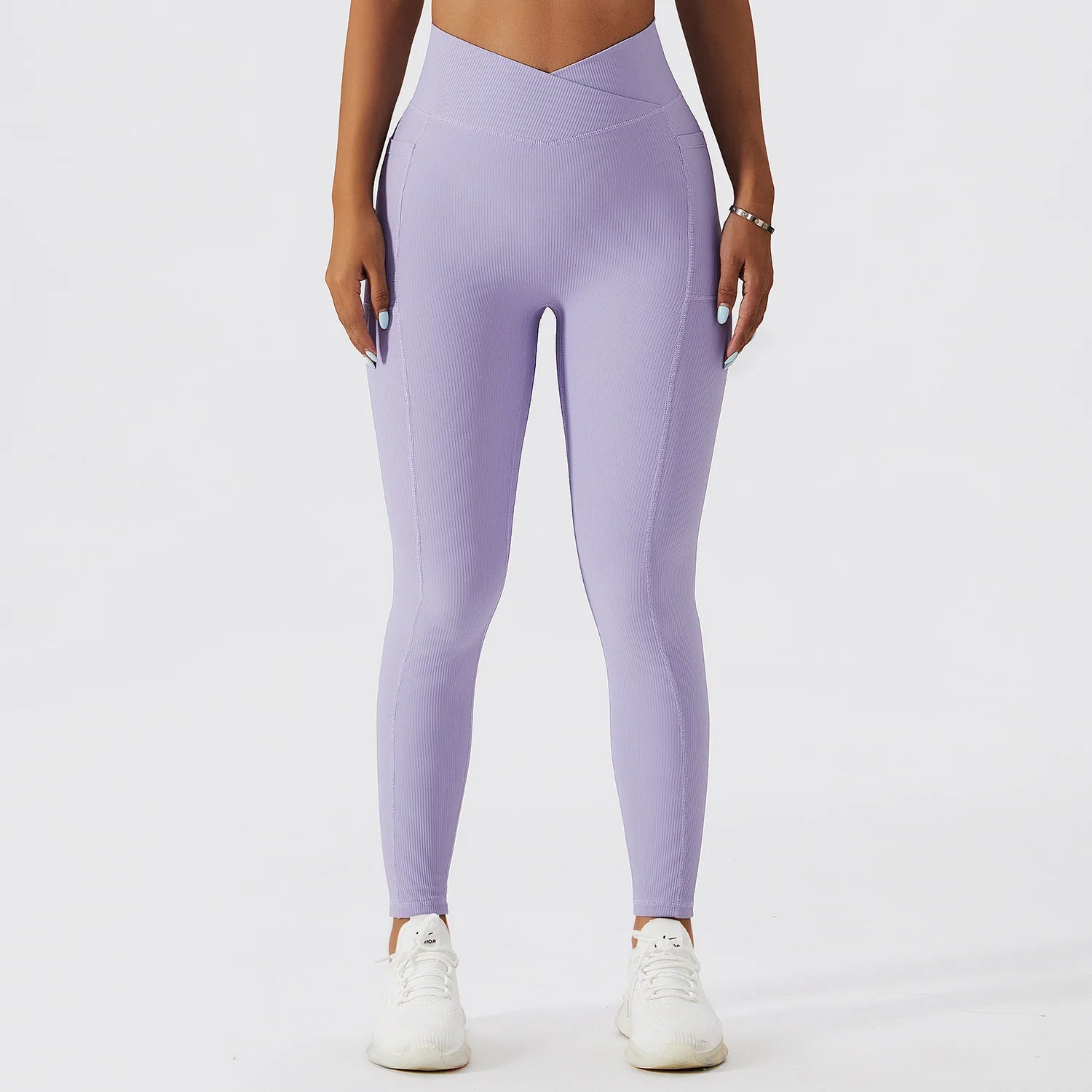 Solid Color Ribbed Yoga Pants