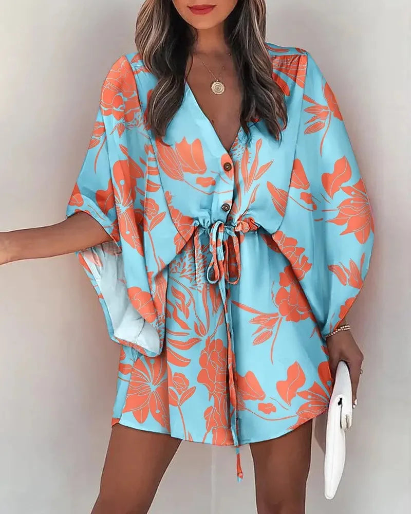 V-neck Flared Sleeve Cover Up