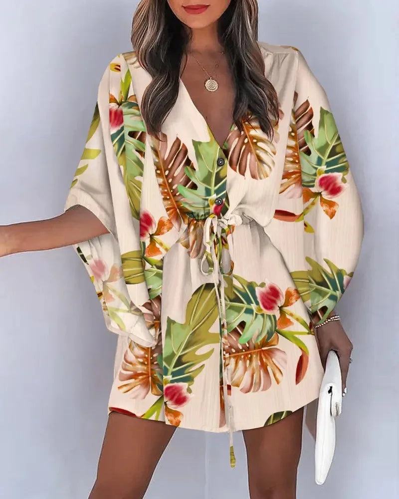 V-neck Flared Sleeve Cover Up