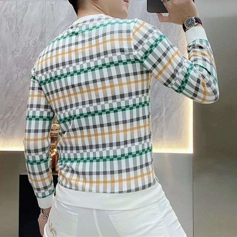 Men  Trendy Plaid Print Business Casual Slim Sweatshirts