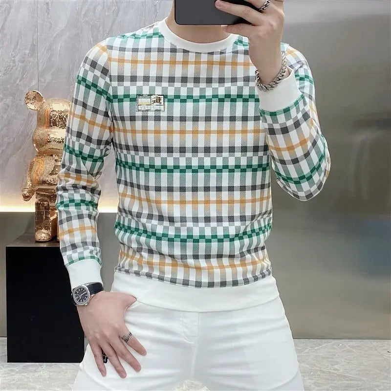 Men  Trendy Plaid Print Business Casual Slim Sweatshirts