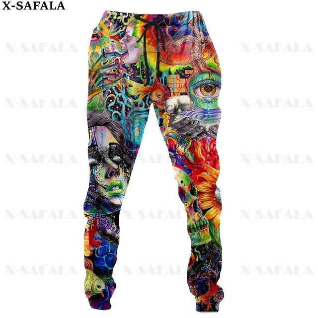 Colorful Mushroom 3D Print Men Pants Long Y2k