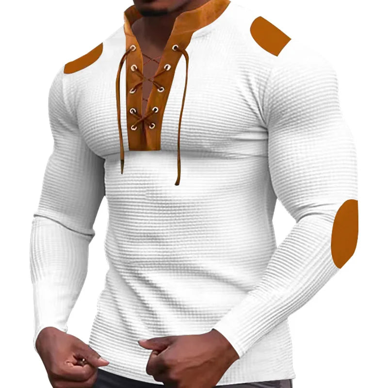 New men's waffle color matching strap V-neck top