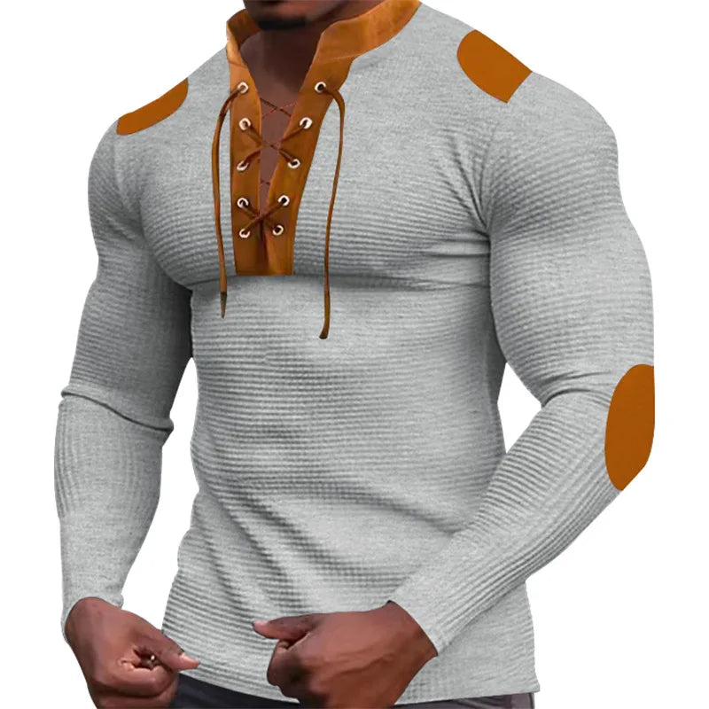 New men's waffle color matching strap V-neck top