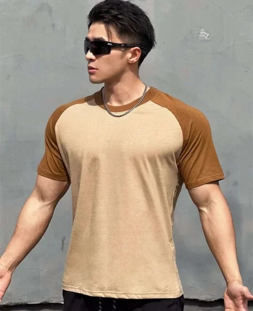 Fitness patchwork short sleeve T-shirt