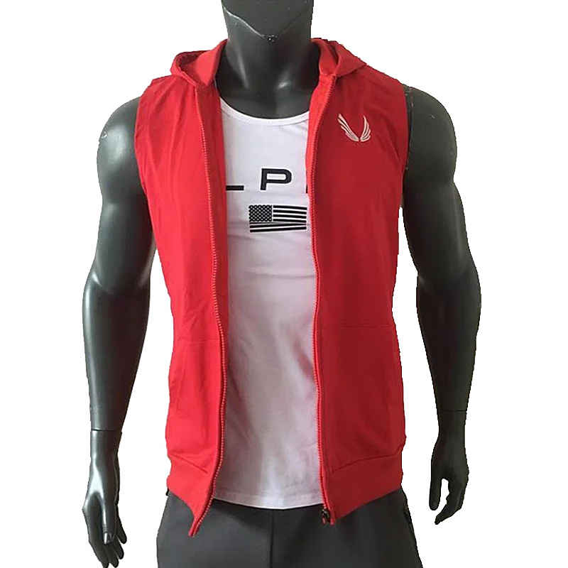 Men's Running Fitness Sleeveless Hooded Sweatshirt